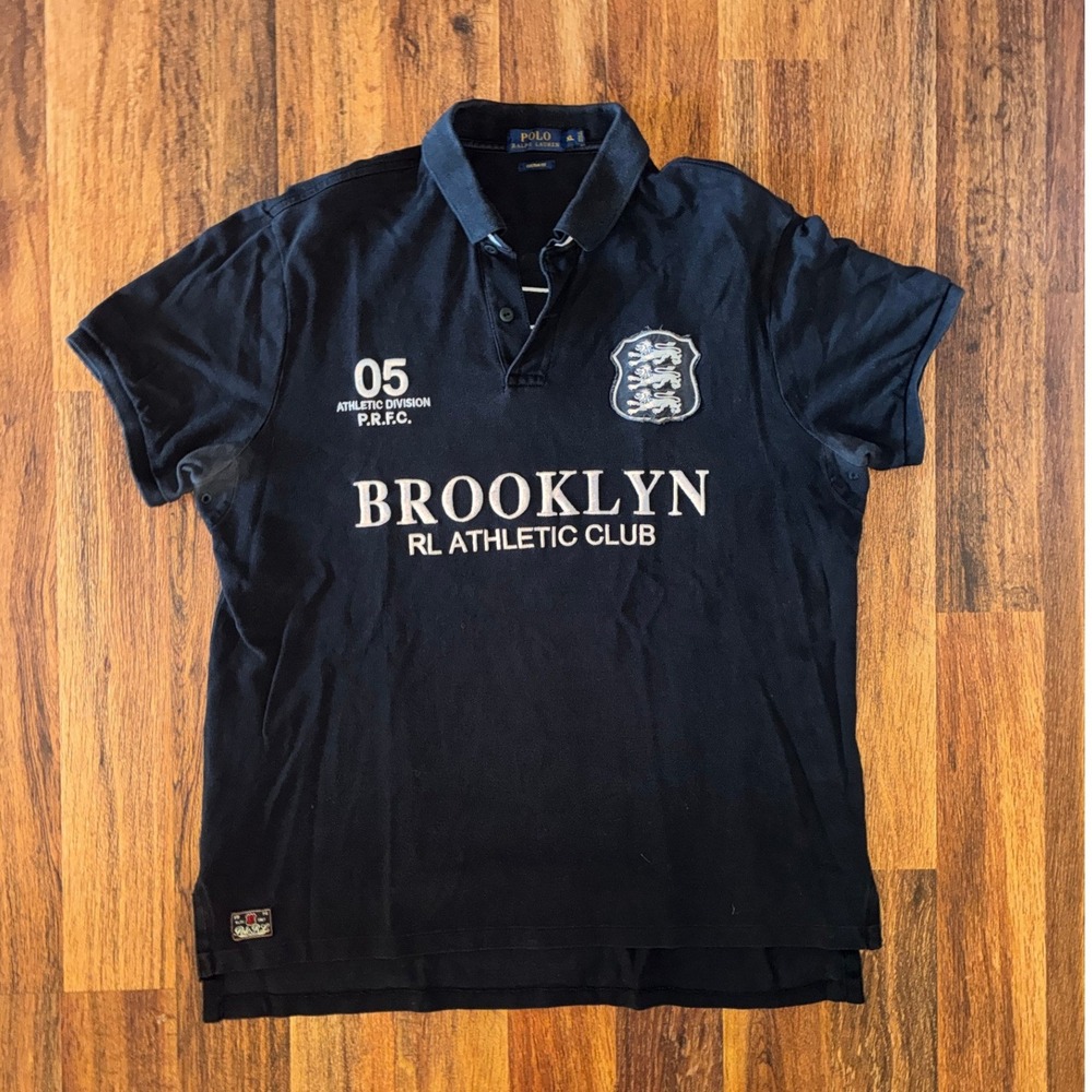 Polo Ralph Lauren Brooklyn Athletic Club Polo Shirt Navy Blue Mens XL Custom Fit